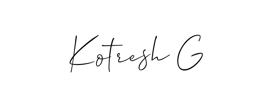 The best way (Allison_Script) to make a short signature is to pick only two or three words in your name. The name Kotresh G include a total of six letters. For converting this name. Kotresh G signature style 2 images and pictures png