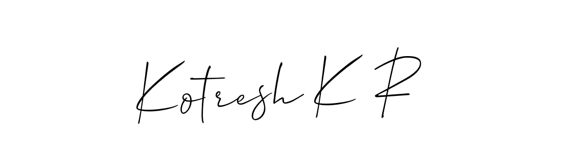 if you are searching for the best signature style for your name Kotresh K R. so please give up your signature search. here we have designed multiple signature styles  using Allison_Script. Kotresh K R signature style 2 images and pictures png