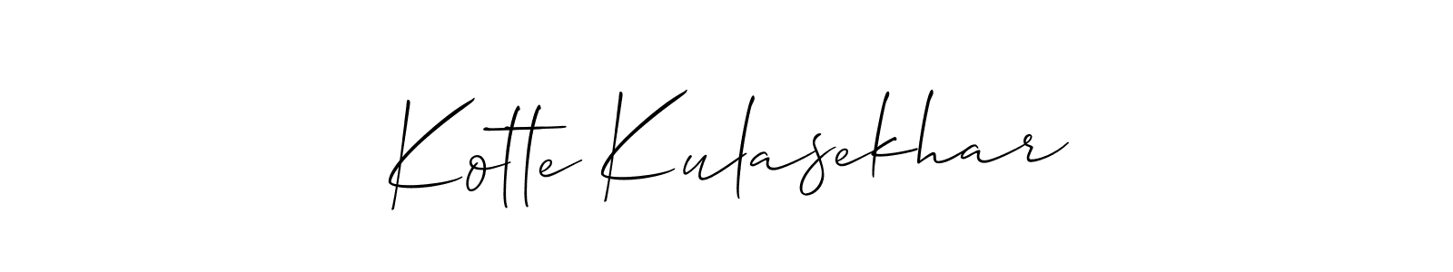 The best way (Allison_Script) to make a short signature is to pick only two or three words in your name. The name Kotte Kulasekhar include a total of six letters. For converting this name. Kotte Kulasekhar signature style 2 images and pictures png