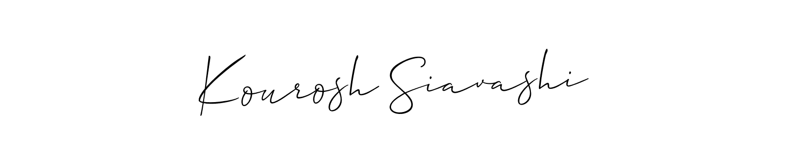 Allison_Script is a professional signature style that is perfect for those who want to add a touch of class to their signature. It is also a great choice for those who want to make their signature more unique. Get Kourosh Siavashi name to fancy signature for free. Kourosh Siavashi signature style 2 images and pictures png