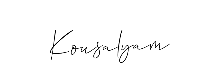 Allison_Script is a professional signature style that is perfect for those who want to add a touch of class to their signature. It is also a great choice for those who want to make their signature more unique. Get Kousalyam name to fancy signature for free. Kousalyam signature style 2 images and pictures png