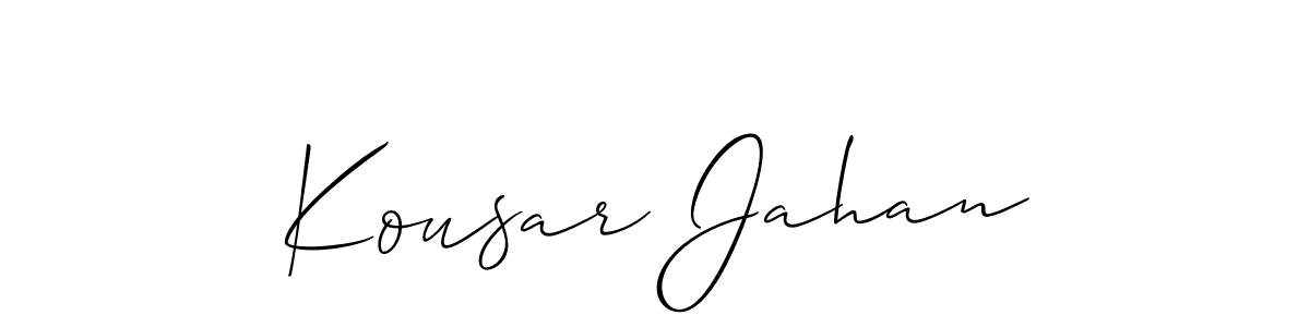 Make a short Kousar Jahan signature style. Manage your documents anywhere anytime using Allison_Script. Create and add eSignatures, submit forms, share and send files easily. Kousar Jahan signature style 2 images and pictures png