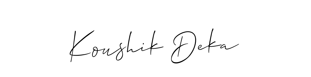 Also You can easily find your signature by using the search form. We will create Koushik Deka name handwritten signature images for you free of cost using Allison_Script sign style. Koushik Deka signature style 2 images and pictures png