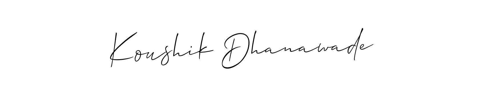 You should practise on your own different ways (Allison_Script) to write your name (Koushik Dhanawade) in signature. don't let someone else do it for you. Koushik Dhanawade signature style 2 images and pictures png