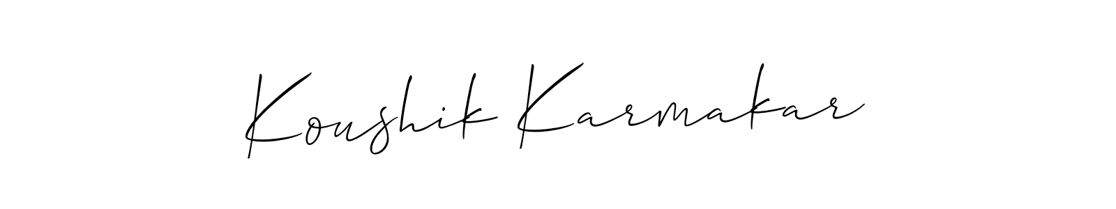 The best way (Allison_Script) to make a short signature is to pick only two or three words in your name. The name Koushik Karmakar include a total of six letters. For converting this name. Koushik Karmakar signature style 2 images and pictures png