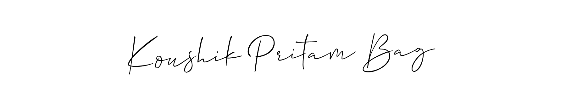 Also we have Koushik Pritam Bag name is the best signature style. Create professional handwritten signature collection using Allison_Script autograph style. Koushik Pritam Bag signature style 2 images and pictures png