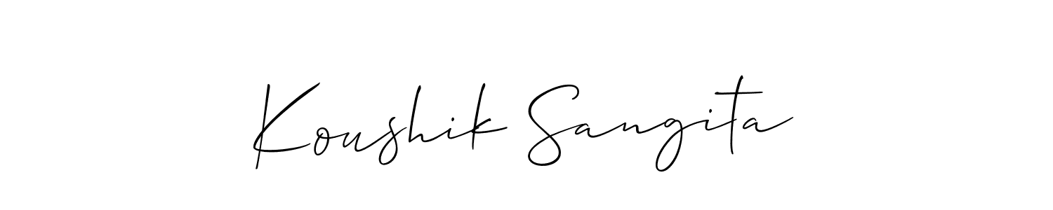 if you are searching for the best signature style for your name Koushik Sangita. so please give up your signature search. here we have designed multiple signature styles  using Allison_Script. Koushik Sangita signature style 2 images and pictures png