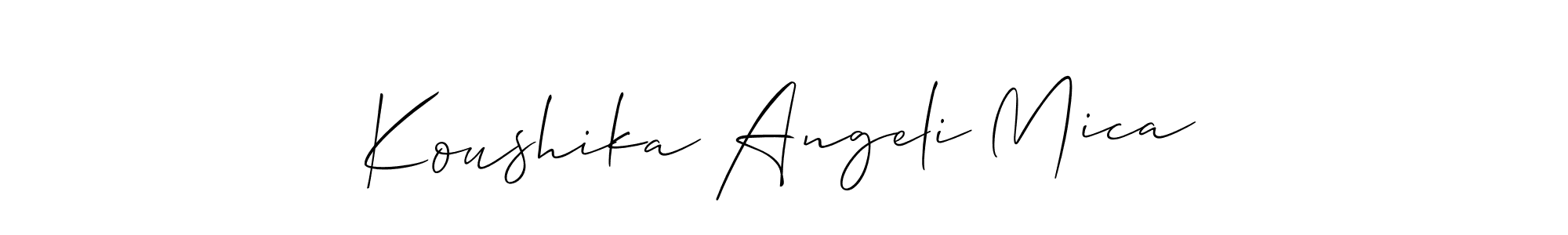 The best way (Allison_Script) to make a short signature is to pick only two or three words in your name. The name Koushika Angeli Mica include a total of six letters. For converting this name. Koushika Angeli Mica signature style 2 images and pictures png