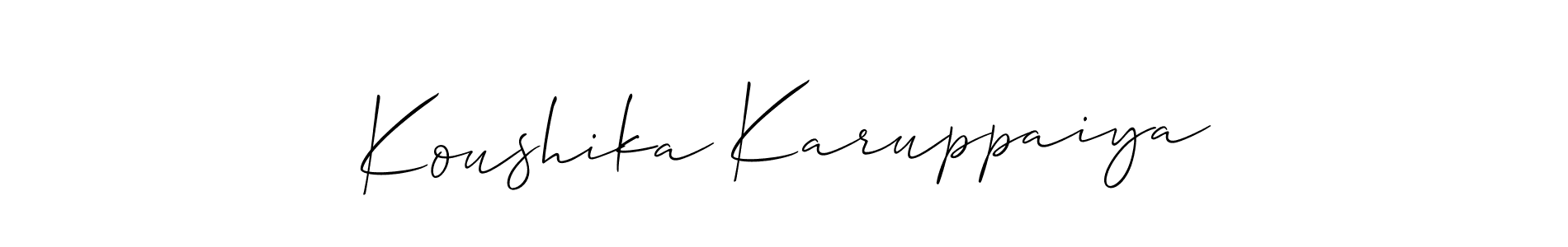 if you are searching for the best signature style for your name Koushika Karuppaiya. so please give up your signature search. here we have designed multiple signature styles  using Allison_Script. Koushika Karuppaiya signature style 2 images and pictures png