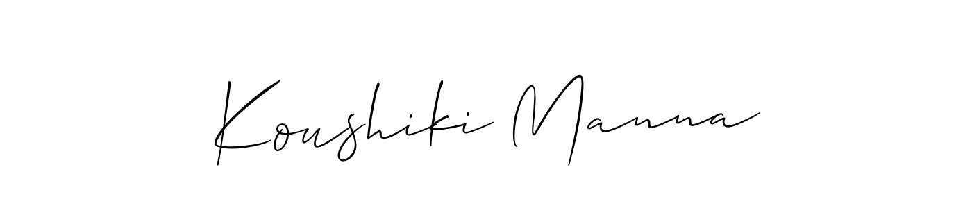 Create a beautiful signature design for name Koushiki Manna. With this signature (Allison_Script) fonts, you can make a handwritten signature for free. Koushiki Manna signature style 2 images and pictures png