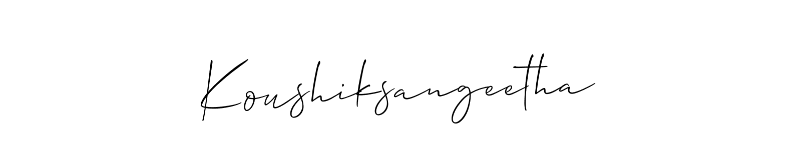 Also we have Koushiksangeetha name is the best signature style. Create professional handwritten signature collection using Allison_Script autograph style. Koushiksangeetha signature style 2 images and pictures png