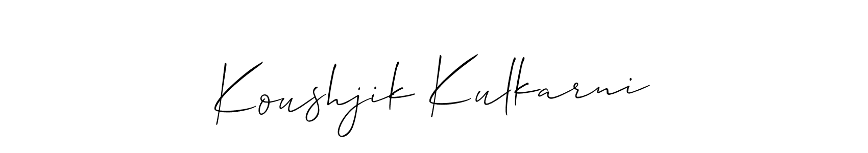 Make a short Koushjik Kulkarni signature style. Manage your documents anywhere anytime using Allison_Script. Create and add eSignatures, submit forms, share and send files easily. Koushjik Kulkarni signature style 2 images and pictures png