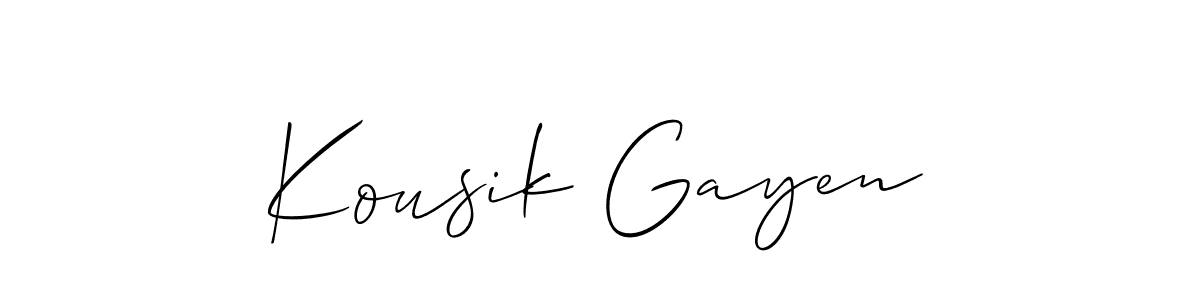 Make a beautiful signature design for name Kousik Gayen. With this signature (Allison_Script) style, you can create a handwritten signature for free. Kousik Gayen signature style 2 images and pictures png