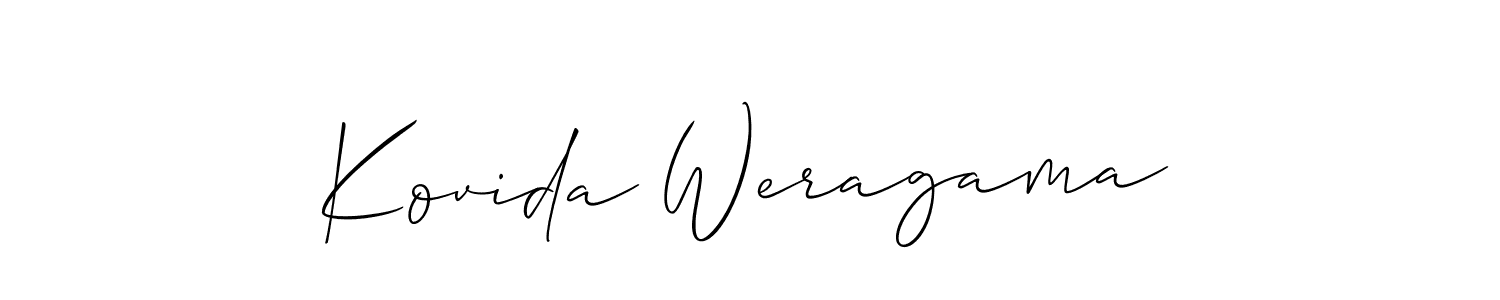 The best way (Allison_Script) to make a short signature is to pick only two or three words in your name. The name Kovida Weragama include a total of six letters. For converting this name. Kovida Weragama signature style 2 images and pictures png