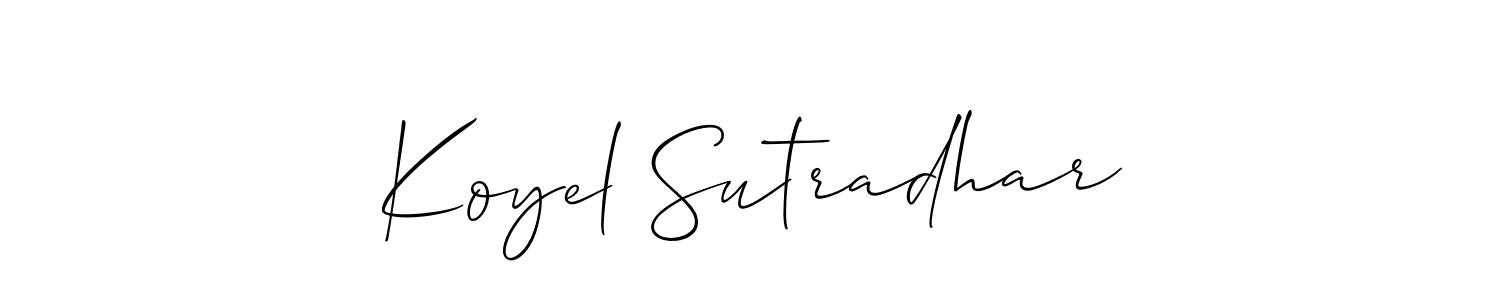 Also You can easily find your signature by using the search form. We will create Koyel Sutradhar name handwritten signature images for you free of cost using Allison_Script sign style. Koyel Sutradhar signature style 2 images and pictures png