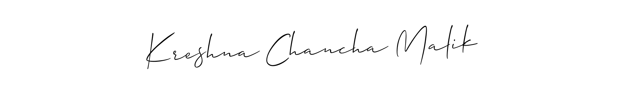 Also You can easily find your signature by using the search form. We will create Kreshna Chancha Malik name handwritten signature images for you free of cost using Allison_Script sign style. Kreshna Chancha Malik signature style 2 images and pictures png