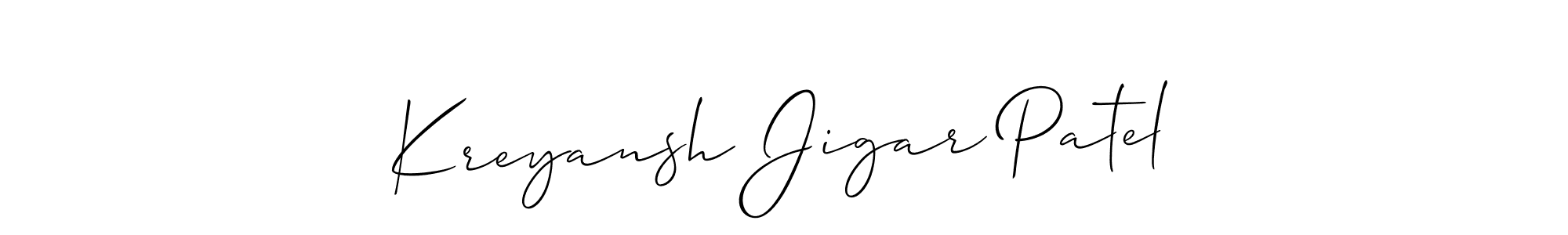 Create a beautiful signature design for name Kreyansh Jigar Patel. With this signature (Allison_Script) fonts, you can make a handwritten signature for free. Kreyansh Jigar Patel signature style 2 images and pictures png