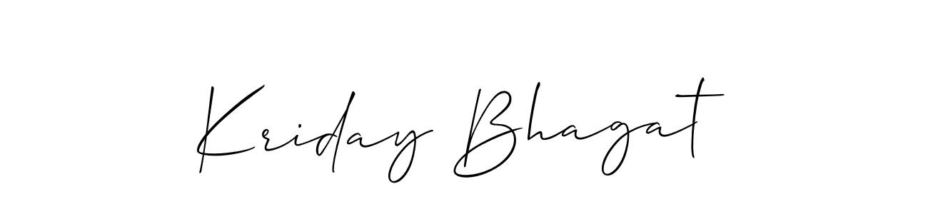 Allison_Script is a professional signature style that is perfect for those who want to add a touch of class to their signature. It is also a great choice for those who want to make their signature more unique. Get Kriday Bhagat name to fancy signature for free. Kriday Bhagat signature style 2 images and pictures png