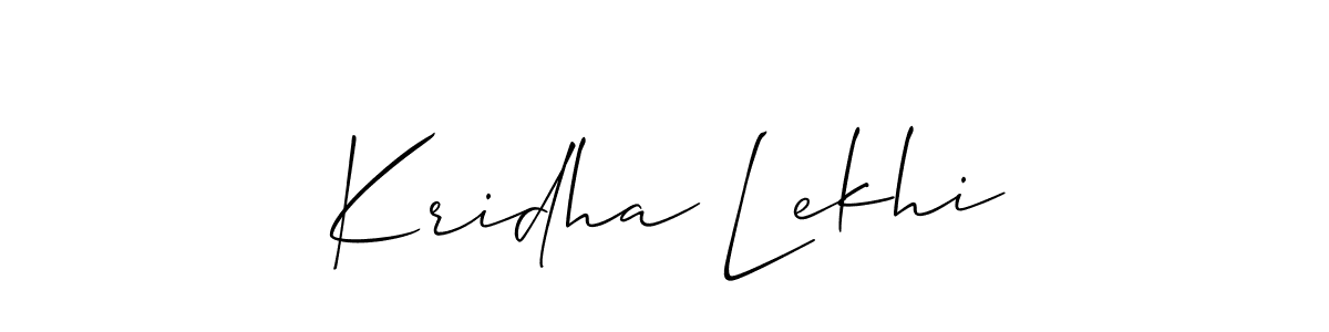 The best way (Allison_Script) to make a short signature is to pick only two or three words in your name. The name Kridha Lekhi include a total of six letters. For converting this name. Kridha Lekhi signature style 2 images and pictures png