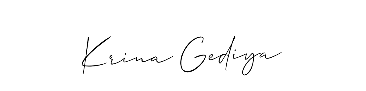 Similarly Allison_Script is the best handwritten signature design. Signature creator online .You can use it as an online autograph creator for name Krina Gediya. Krina Gediya signature style 2 images and pictures png