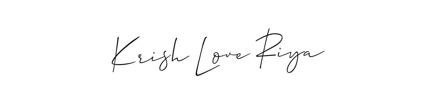 The best way (Allison_Script) to make a short signature is to pick only two or three words in your name. The name Krish Love Riya include a total of six letters. For converting this name. Krish Love Riya signature style 2 images and pictures png