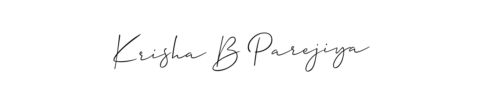 This is the best signature style for the Krisha B Parejiya name. Also you like these signature font (Allison_Script). Mix name signature. Krisha B Parejiya signature style 2 images and pictures png