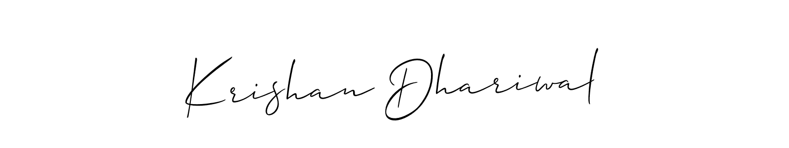 Also You can easily find your signature by using the search form. We will create Krishan Dhariwal name handwritten signature images for you free of cost using Allison_Script sign style. Krishan Dhariwal signature style 2 images and pictures png