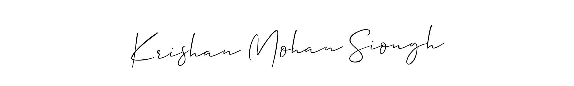 The best way (Allison_Script) to make a short signature is to pick only two or three words in your name. The name Krishan Mohan Siongh include a total of six letters. For converting this name. Krishan Mohan Siongh signature style 2 images and pictures png