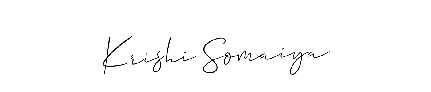 The best way (Allison_Script) to make a short signature is to pick only two or three words in your name. The name Krishi Somaiya include a total of six letters. For converting this name. Krishi Somaiya signature style 2 images and pictures png