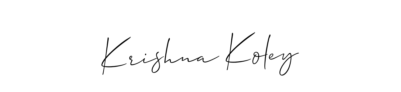 The best way (Allison_Script) to make a short signature is to pick only two or three words in your name. The name Krishna Koley include a total of six letters. For converting this name. Krishna Koley signature style 2 images and pictures png