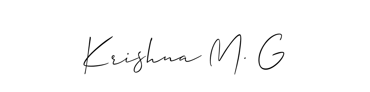 It looks lik you need a new signature style for name Krishna M. G. Design unique handwritten (Allison_Script) signature with our free signature maker in just a few clicks. Krishna M. G signature style 2 images and pictures png