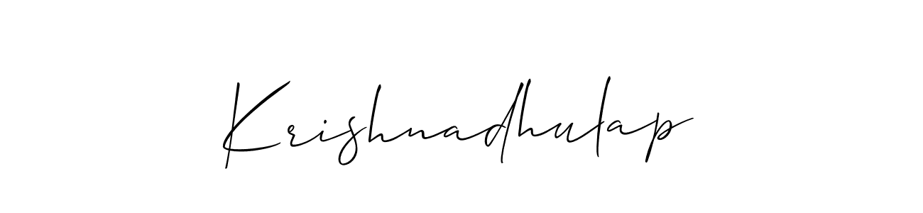 if you are searching for the best signature style for your name Krishnadhulap. so please give up your signature search. here we have designed multiple signature styles  using Allison_Script. Krishnadhulap signature style 2 images and pictures png