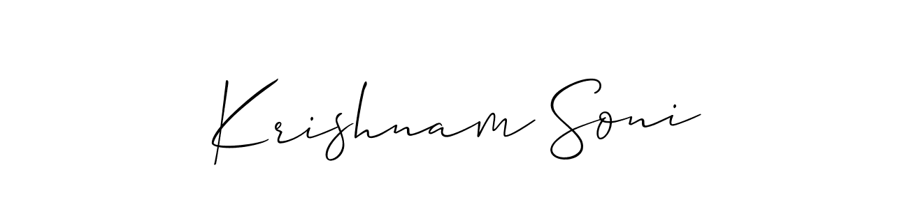Similarly Allison_Script is the best handwritten signature design. Signature creator online .You can use it as an online autograph creator for name Krishnam Soni. Krishnam Soni signature style 2 images and pictures png