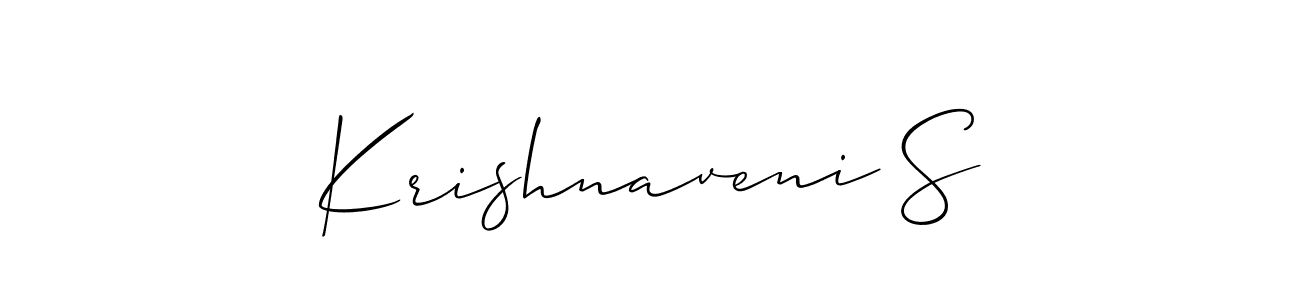The best way (Allison_Script) to make a short signature is to pick only two or three words in your name. The name Krishnaveni S include a total of six letters. For converting this name. Krishnaveni S signature style 2 images and pictures png