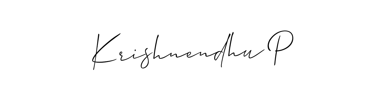 Create a beautiful signature design for name Krishnendhu P. With this signature (Allison_Script) fonts, you can make a handwritten signature for free. Krishnendhu P signature style 2 images and pictures png