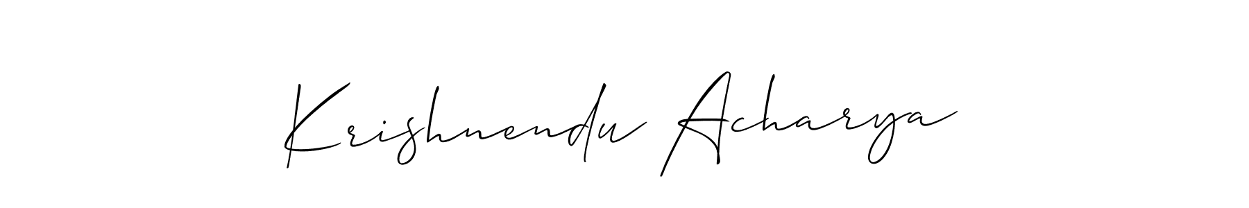 Allison_Script is a professional signature style that is perfect for those who want to add a touch of class to their signature. It is also a great choice for those who want to make their signature more unique. Get Krishnendu Acharya name to fancy signature for free. Krishnendu Acharya signature style 2 images and pictures png