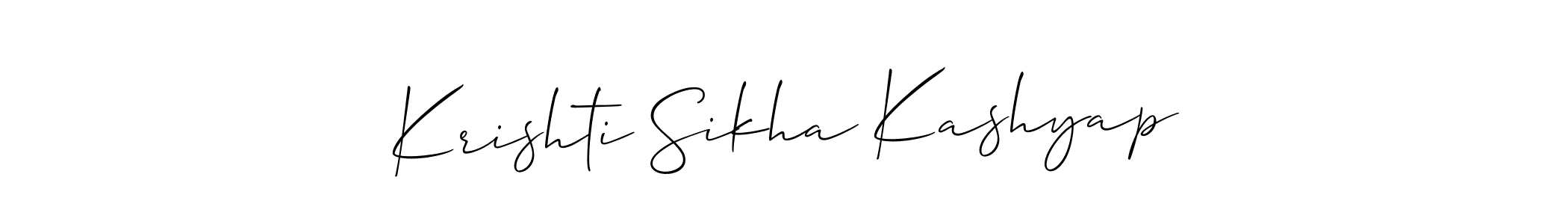 You should practise on your own different ways (Allison_Script) to write your name (Krishti Sikha Kashyap) in signature. don't let someone else do it for you. Krishti Sikha Kashyap signature style 2 images and pictures png