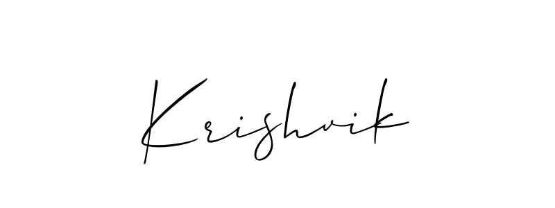 Also You can easily find your signature by using the search form. We will create Krishvik name handwritten signature images for you free of cost using Allison_Script sign style. Krishvik signature style 2 images and pictures png