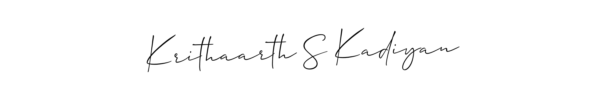 You should practise on your own different ways (Allison_Script) to write your name (Krithaarth S Kadiyan) in signature. don't let someone else do it for you. Krithaarth S Kadiyan signature style 2 images and pictures png