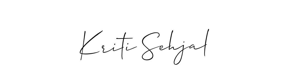 The best way (Allison_Script) to make a short signature is to pick only two or three words in your name. The name Kriti Sehjal include a total of six letters. For converting this name. Kriti Sehjal signature style 2 images and pictures png