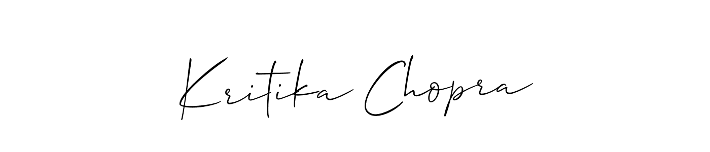 Allison_Script is a professional signature style that is perfect for those who want to add a touch of class to their signature. It is also a great choice for those who want to make their signature more unique. Get Kritika Chopra name to fancy signature for free. Kritika Chopra signature style 2 images and pictures png