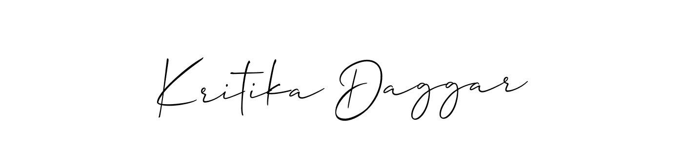 The best way (Allison_Script) to make a short signature is to pick only two or three words in your name. The name Kritika Daggar include a total of six letters. For converting this name. Kritika Daggar signature style 2 images and pictures png