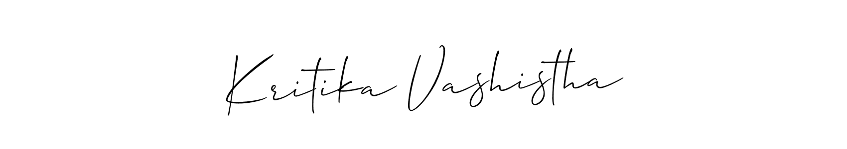 The best way (Allison_Script) to make a short signature is to pick only two or three words in your name. The name Kritika Vashistha include a total of six letters. For converting this name. Kritika Vashistha signature style 2 images and pictures png