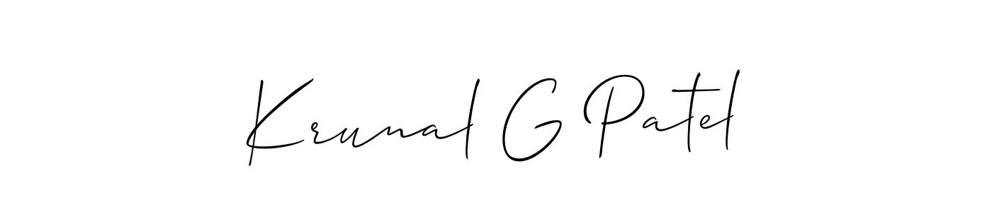 The best way (Allison_Script) to make a short signature is to pick only two or three words in your name. The name Krunal G Patel include a total of six letters. For converting this name. Krunal G Patel signature style 2 images and pictures png