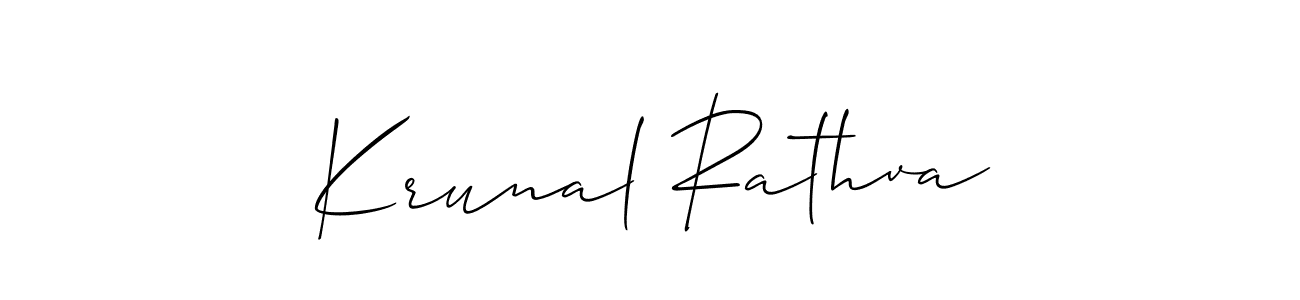 Use a signature maker to create a handwritten signature online. With this signature software, you can design (Allison_Script) your own signature for name Krunal Rathva. Krunal Rathva signature style 2 images and pictures png