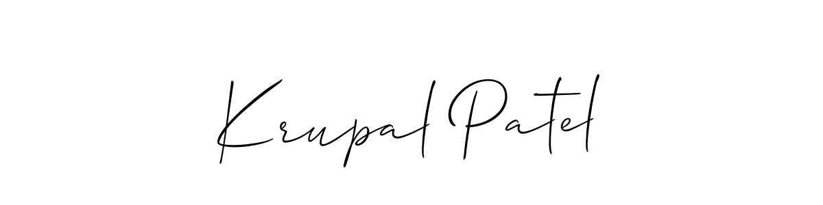 Also You can easily find your signature by using the search form. We will create Krupal Patel name handwritten signature images for you free of cost using Allison_Script sign style. Krupal Patel signature style 2 images and pictures png