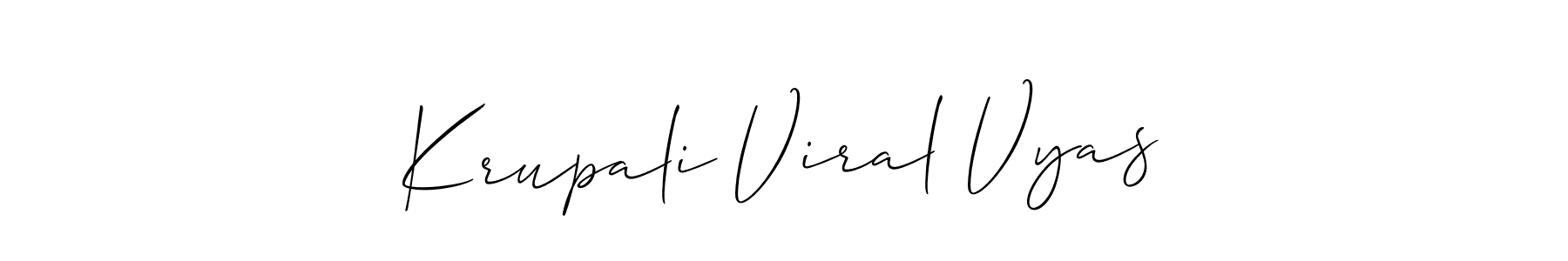 The best way (Allison_Script) to make a short signature is to pick only two or three words in your name. The name Krupali Viral Vyas include a total of six letters. For converting this name. Krupali Viral Vyas signature style 2 images and pictures png