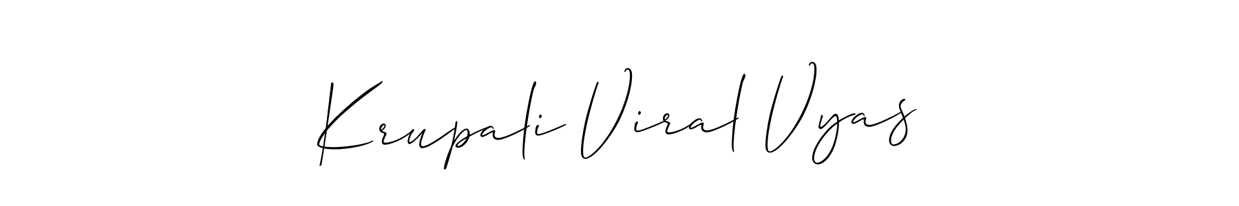 The best way (Allison_Script) to make a short signature is to pick only two or three words in your name. The name Krupali Viral Vyas include a total of six letters. For converting this name. Krupali Viral Vyas signature style 2 images and pictures png