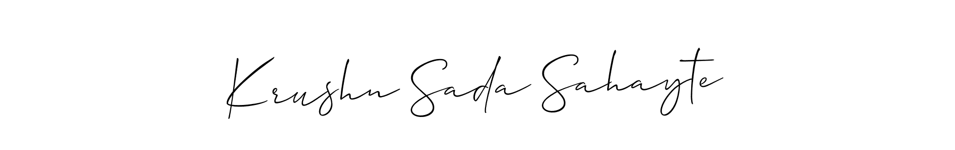 The best way (Allison_Script) to make a short signature is to pick only two or three words in your name. The name Krushn Sada Sahayte include a total of six letters. For converting this name. Krushn Sada Sahayte signature style 2 images and pictures png