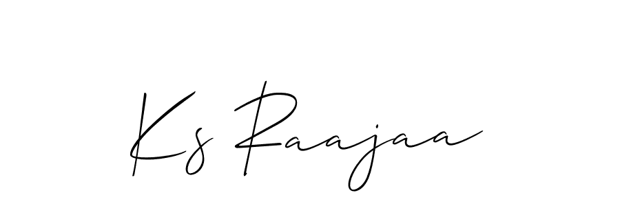 The best way (Allison_Script) to make a short signature is to pick only two or three words in your name. The name Ks Raajaa include a total of six letters. For converting this name. Ks Raajaa signature style 2 images and pictures png